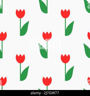 Rote Tulpen im flachen Design mit nahtlosem Muster. Vektorgrafik. Stock Vektor