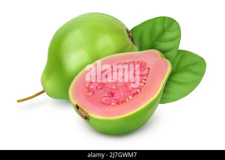 Guava Frucht isoliert auf weißem Hintergrund mit Clipping-Pfad und Volle Schärfentiefe Stockfoto