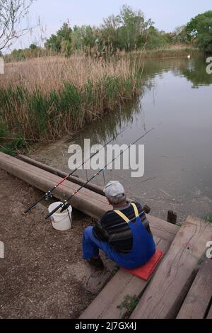 Fischer, Donau, Ungarn Stockfoto