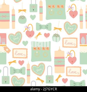 Hochzeit weiche Farbe nahtlose Muster flach Vektor Stock Vektor
