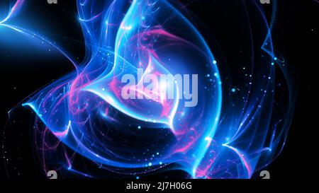 Blau leuchtende Quantenwellen, computergenerierter abstrakter Hintergrund, 3D Rendering Stockfoto