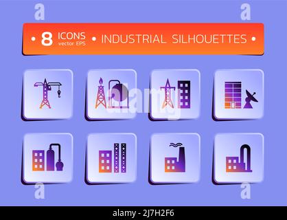 Ikonen von Industrieobjekten als Silhouetten Stock Vektor