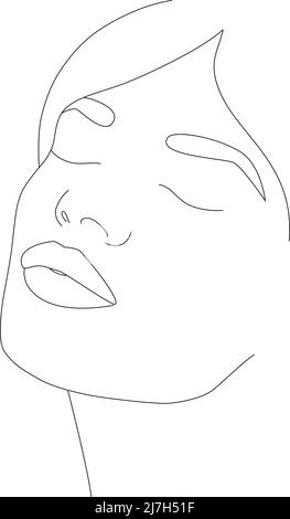 Das Gesicht einer Frau in einem künstlerischen Stil mit einer Linie. Kontinuierliches einzeiliges Hochformat. Eine durchgehende Linie künstlerischen weiblichen Gesichts. Elegantes, minimalistisches Portr Stock Vektor