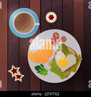 Frühstück mit Rührei und Kaffee Stock Vektor
