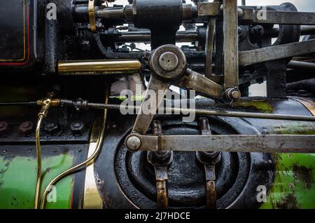 Einzelheiten zu den mechanischen Funktionen einer Dampfzugmaschine. Stockfoto