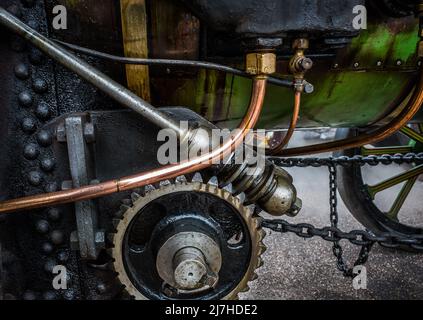 Einzelheiten zu den mechanischen Funktionen einer Dampfzugmaschine. Stockfoto