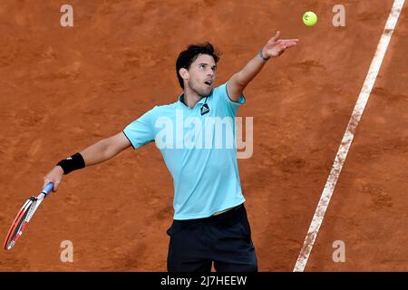 Rom, Italien. 09.. Mai 2022. Dominic Thiem aus Österreich steht Fabio Fognini aus Italien während ihres ersten Rundenmatches beim Internazionali BNL D'Italia Tennisturnier im Foro Italico in Rom am 9.. Mai 2022 zur Verfügung. Foto Antonietta Baldassarre/Insidefoto Kredit: Insidefoto srl/Alamy Live News Stockfoto