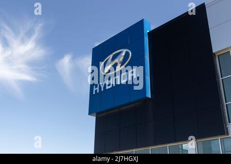 Noblesville - Ca. Mai 2022: Hyundai Motor Company Händler. Hyundai baut Fahrzeuge in Südkorea und Montgomery, Alabama. Stockfoto