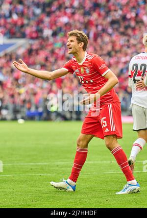 München, Deutschland, 08/05/2022, Thomas MÜLLER, FCB 25 im Spiel FC BAYERN MÜNCHEN - VFB STUTTGART 2-2 1.Deutsche Fußballliga am 08. Mai 2022 in München, Deutschland. Saison 2021/2022, Spieltag 33, 1.Bundesliga, München, 33.Spieltag. FCB, © Peter Schatz / Alamy Live News - die DFL-VORSCHRIFTEN VERBIETEN DIE VERWENDUNG VON FOTOS als BILDSEQUENZEN und/oder QUASI-VIDEO - Stockfoto