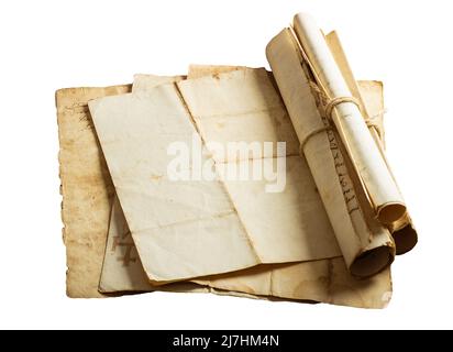 Alte Vintage-Blätter isoliert auf weißem Hintergrund Stockfoto