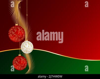 Weihnachtskarten-Design mit Globen und Lametta Stock Vektor