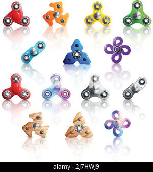 Farbige und isolierte Hand Spinner Spielzeug Symbol Set mit verschiedenen Größenformate Stile und Farben Vektordarstellung Stock Vektor