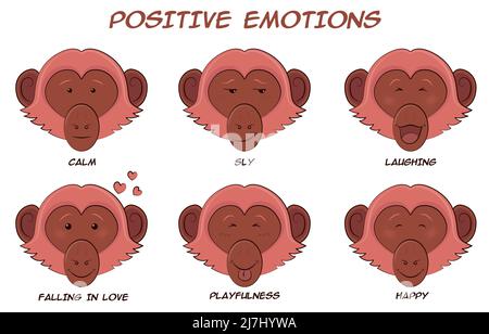 Set von Cartoon-Affen mit positiven Emotionen Stock Vektor