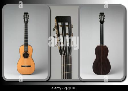 Gitarre Martin Fichte, Palisander, Ebenholz und Neusilber ca. 1870 Stockfoto