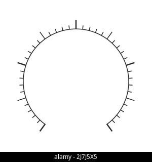 Runde Messskala von Druckmesser, Manometer, Barometer, Tachometer, Tonometer, Thermometer, Navigator oder Anzeigewerkzeug. Dashboard-Vorlage für Grad. Vektorgrafik Stock Vektor