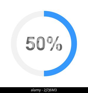 50 % gefüllter Rundladestab oder Batterieladung. Symbol „halber Teil des Fortschritts“, „Warten“, „Übertragen“, „Puffern“ oder „Herunterladen“. Infografik-Element für Web-Oberfläche. Vektorgrafik flach Stock Vektor