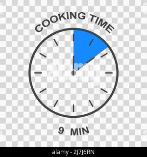 Ziffernblatt mit 9-Minuten-Zeitintervall. Symbol Garzeit. Timer-Symbol. Infografik-Element für die Anleitung zur Lebensmittelzubereitung isoliert auf transparentem Hintergrund. Vektorgrafik flach Stock Vektor