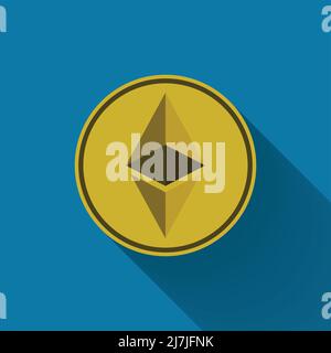 Ethereum Symbol simbol, Münze Logo der digitalen mit langen Schatten schwarz, einfaches Design style.Vector Illustration Stock Vektor