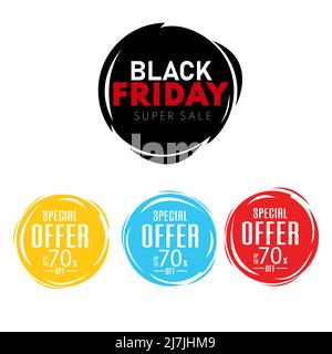 Schwarzer Freitag, bester Preis, Sonderangebot, niedriger Preis runde Blasen Tag Design Vektor Stock Vektor
