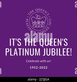 London, Großbritannien - 2022: Platin-Jubiläumsbanner zum 70. Jahrestag der Königin Elizabeth II. Königliche Feier, Post, Flyer Stockfoto