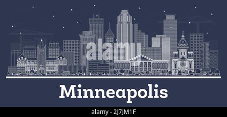 Umreißen Sie die Skyline von Minneapolis Minnesota USA City mit weißen Gebäuden. Vektorgrafik. Business Travel und Tourismus Konzept mit moderner Architektur Stock Vektor