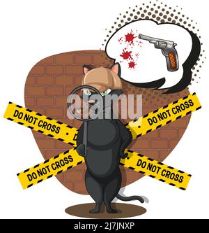 Detective Katze auf der Suche nach Hinweisen in Vorlage Illustration Stock Vektor