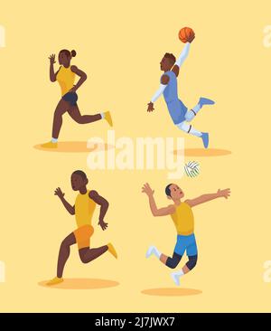 Vier Sportler üben Sport Stock Vektor