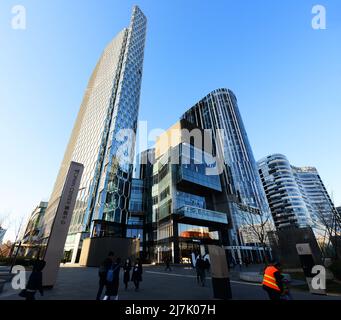 Das ultramoderne Sanlitun SOHO Shopping & Bushiness Center und das Intercontinental Sanlitun in Chaoyang, Peking, China. Stockfoto