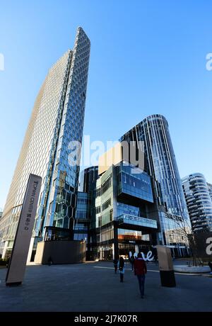 Das ultramoderne Sanlitun SOHO Shopping & Bushiness Center und das Intercontinental Sanlitun in Chaoyang, Peking, China. Stockfoto