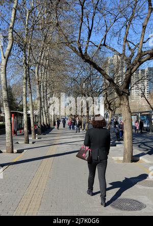 Spaziergang entlang der Gongti N Straße in Peking, China. Stockfoto