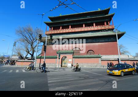 Der legendäre Trommelturm in Peking, China. Stockfoto