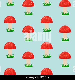 Amanita Pilze nahtloses Muster. Rote Pilze mit weißen Flecken. Fliegen Sie agarisch. Stock Vektor