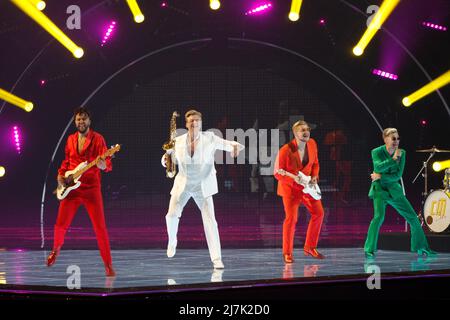 Turin, Italien. 9.. Mai 2022. Auf der Bühne des 2022 Turin Eurovision Song Contest Credit: Marco Destefanis/Alamy Live News Stockfoto