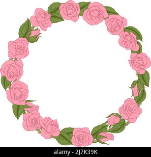 Rosen Holzschnitt Blumenkreiher Im Vintage-Stil Stock Vektor