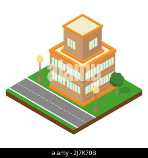 Modernes isometrisches Gebäude. Isometrisches Symbol oder informographisches Element. Flache Vektorgrafik. Stock Vektor