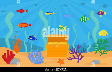 Aquarium Algen nahtloses Muster. Seepflanzen, Meeresalgen. Stock Vektor
