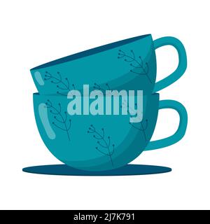 Keramikgeschirr. Niedliche handgemachte Keramikbecher. Küchengeräte, Keramik. Flache Vektorgrafik. Stock Vektor