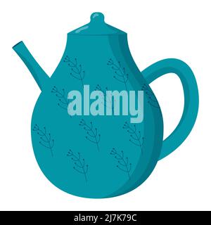 Keramikgeschirr. Niedliche handgemachte Keramik Teekannen. Küchengeräte, Keramik. Flache Vektorgrafik. Stock Vektor