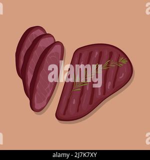 Gegrilltes Rindersteak. Grillgerichte. Flache Vektorgrafik. Stock Vektor