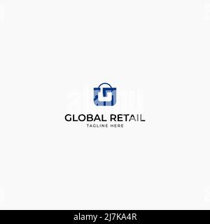 Logo-Design Buchstabe G + Einkaufstasche Stock Vektor