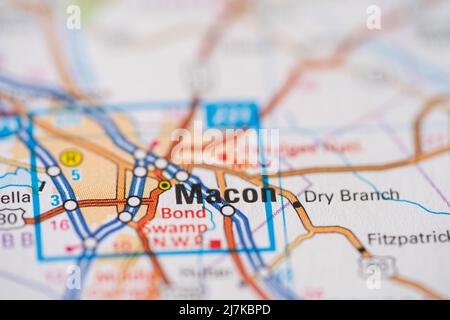 Bangkok, Thailand, 12. September 2021, Macon, Georgia, Geography Road Map of United States of America, USA. Stockfoto