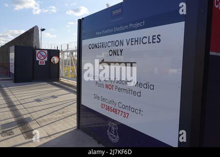Eingang zur neuen Baustelle des Everton FC Stadions, Liverpool Merseyside, Großbritannien Stockfoto