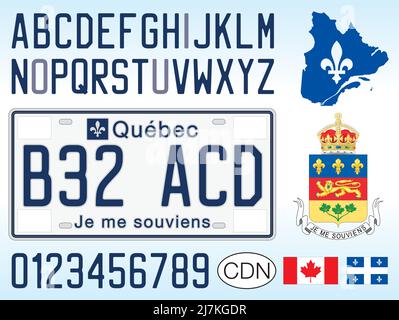 Kfz-Kennzeichen Quebec, Kanada, Buchstaben, Zahlen und Symbole, Vektorgrafik Stock Vektor