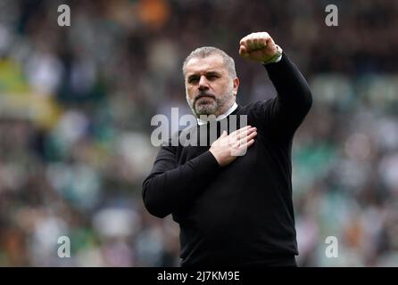 Datei-Foto vom 07-05-2022 von Celtic Manager Ange Postecoglou, der hofft, dass Celtic es zu einer „besonderen“ Nacht für die Hoops-Fans macht, wenn sie Dundee United in einem potenziellen Titelverteider bei Tannadice gegenüberstehen. Ausgabedatum: Dienstag, 10. Mai 2022. Stockfoto