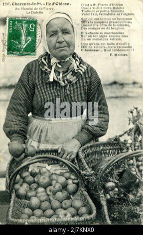 Ile-d'Oléron, la Dulette am Markt von Saint-Pierre d'Oléron Department: 17 - Charente-Maritime Region: Nouvelle-Aquitaine (ehemals Poitou-Charentes) Postkarte im Vintage-Stil, Ende 19. - Anfang 20.. Jahrhundert Stockfoto