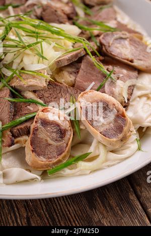 Teil der kasachischen Gericht beschbarmak Stockfoto