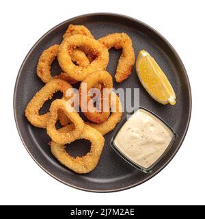 Isolierte Platte mit frittierten Zwiebelringen Stockfoto