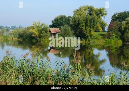 Sonnige Landschaft am See Altmühl, Franken Stockfoto