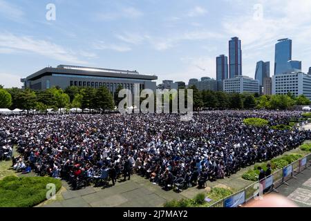 10. Mai 2022 - Seoul, Südkorea: Yoon Suk Yeol, Südkoreas Präsident, spricht während der Amtseinführung des Präsidenten, die am Dienstag, dem 10. Mai 2022, in der Nationalversammlung in Seoul, Südkorea, stattfand. (Foto: Lee Young-ho/Sipa USA) Stockfoto