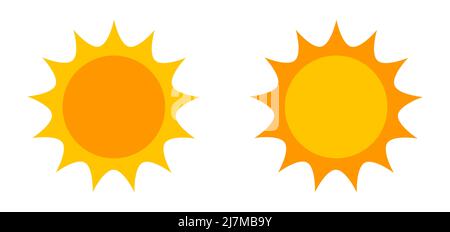 Sonnensymbole auf weißem Hintergrund isoliert. Symbole der Sommersonne. Vektorgrafik. Stock Vektor